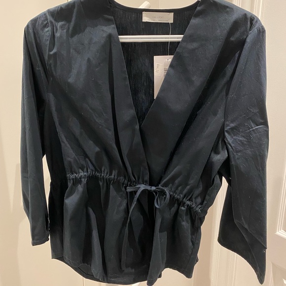 OAK + FORT Navy Blouse with Front Tie - Picture 2 of 5